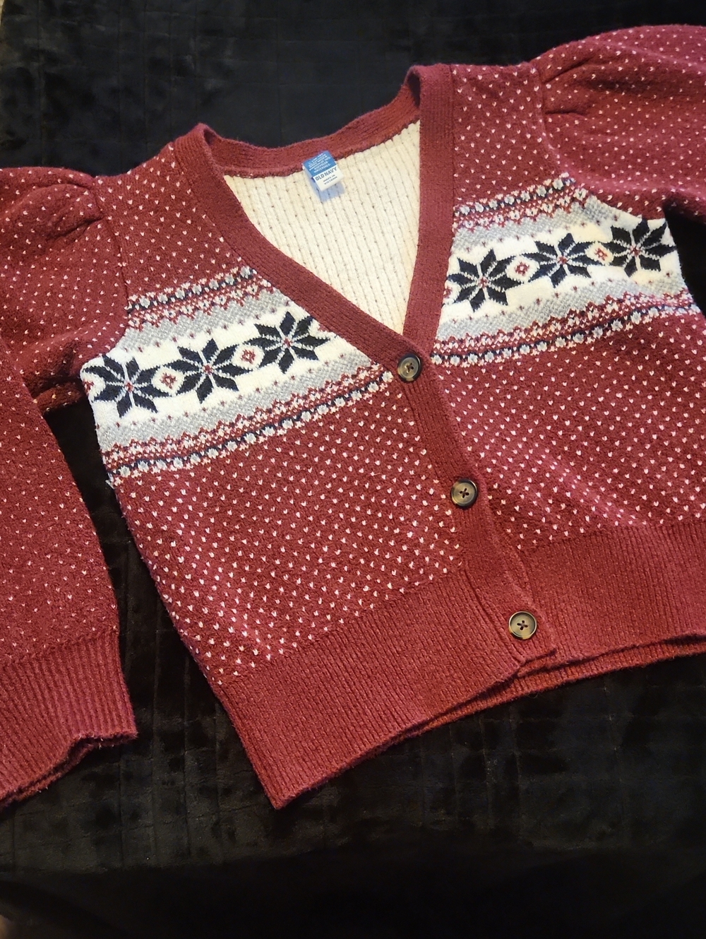 Old Navy Burgundy Fair Isle Button-Up Cardigan